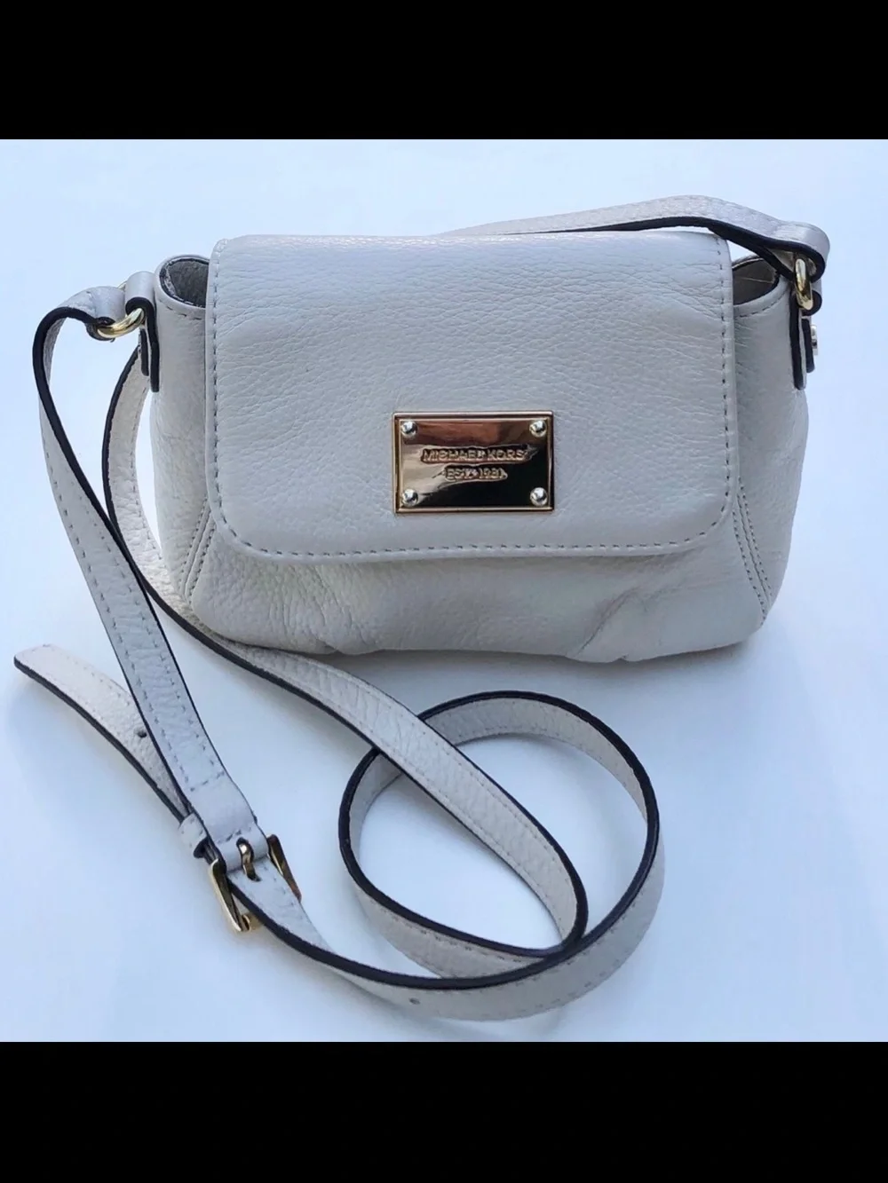 Michael Kors Cream Pebbled Leather Crossbody with Gold Plaque
